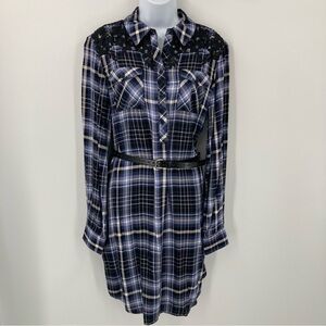 Dress Barn Shirt Dress Western Cowgirl Plaid Popover Collar Buttons Pockets Belt